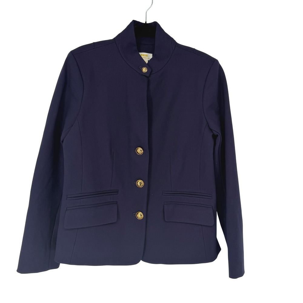Maeve by Anthropologie Navy Blue Ponte Military‎ Blazer Gold Buttons Size 8